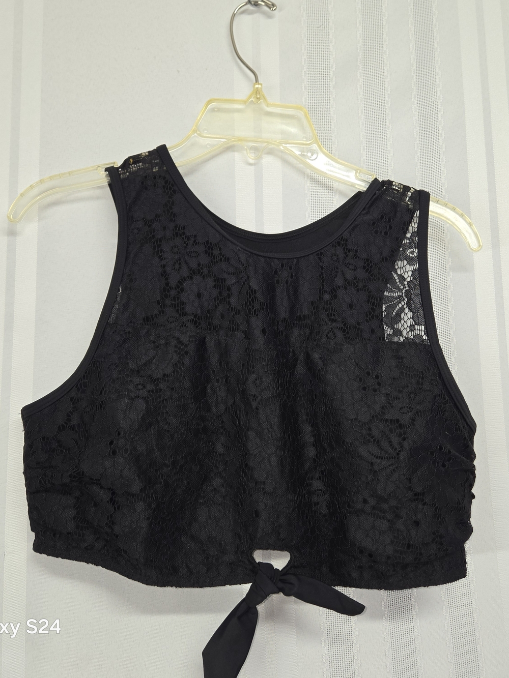 Black Lace Cropped Tank Top with Back Tie Xlarge